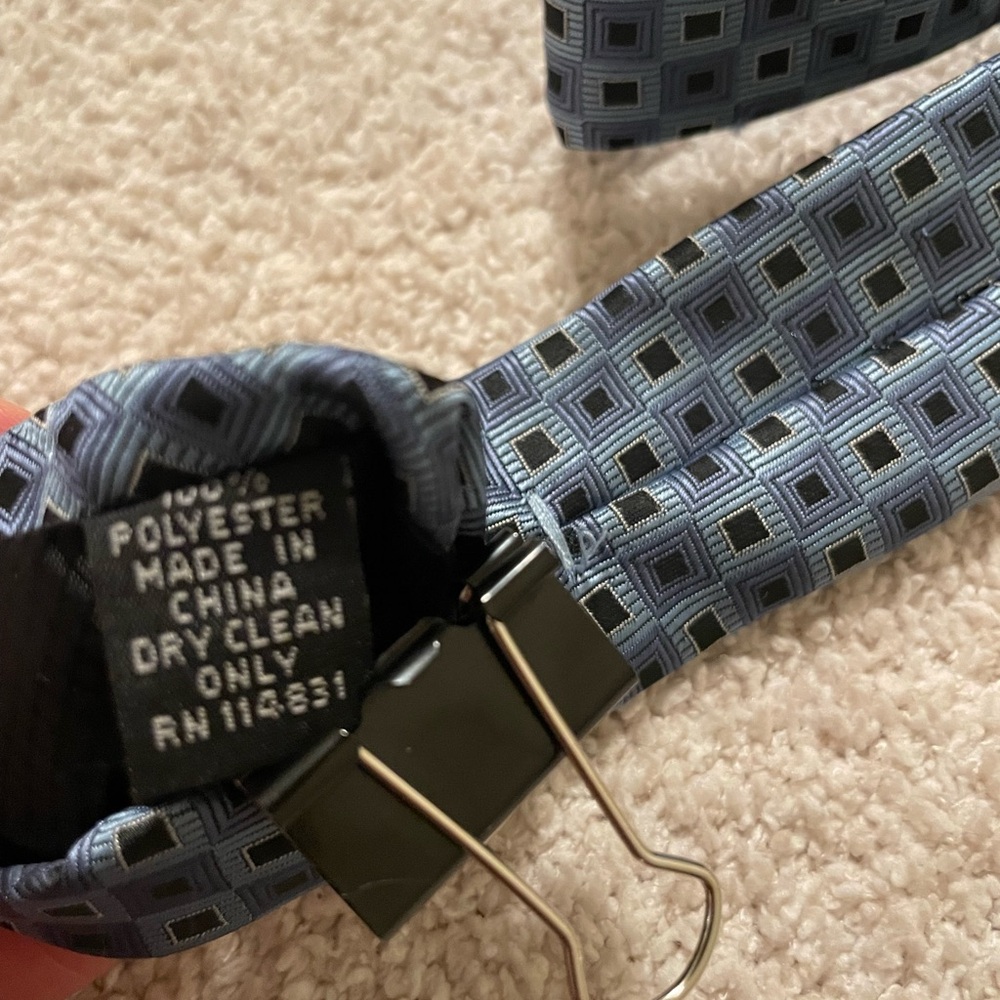 David Taylor Blue Geometric Square Neck Tie - Picture 3 of 4